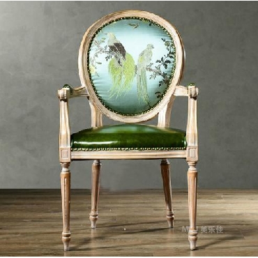 美式沙发椅古典做旧实木雕刻沙发椅子餐椅高档餐厅沙发椅子