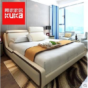 顾家家居真皮床1.8米双人主卧皮艺现代简约卧室家具高档欧式皮床