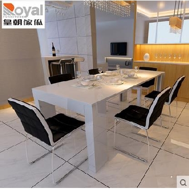 皇朝家私 现代简约伸缩餐桌 小户型白色烤漆餐桌餐台饭桌