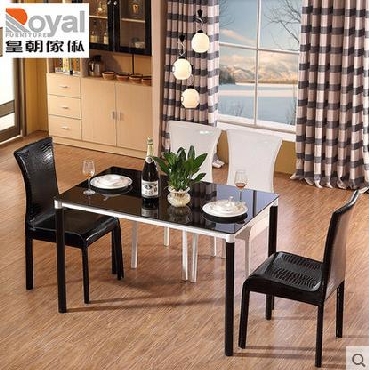 皇朝家私 时尚简约高级钢化玻璃餐桌餐椅 大小户型餐台椅组合