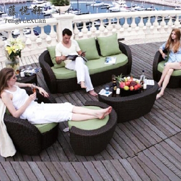 定制创意露天仿藤编沙发 酒店工程大堂餐厅别墅藤艺沙发茶几组合